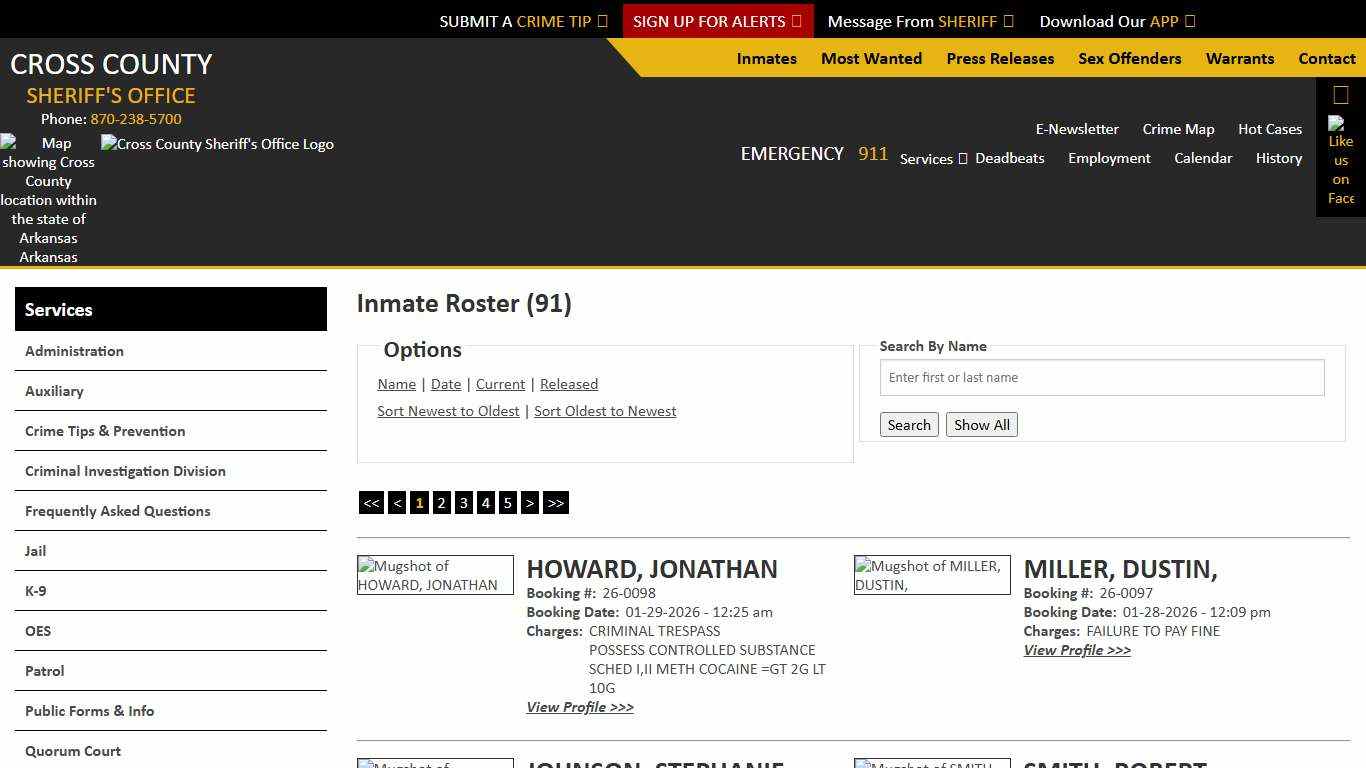 Inmate Roster - Current Inmates Booking Date Descending - Cross County Sheriff AR