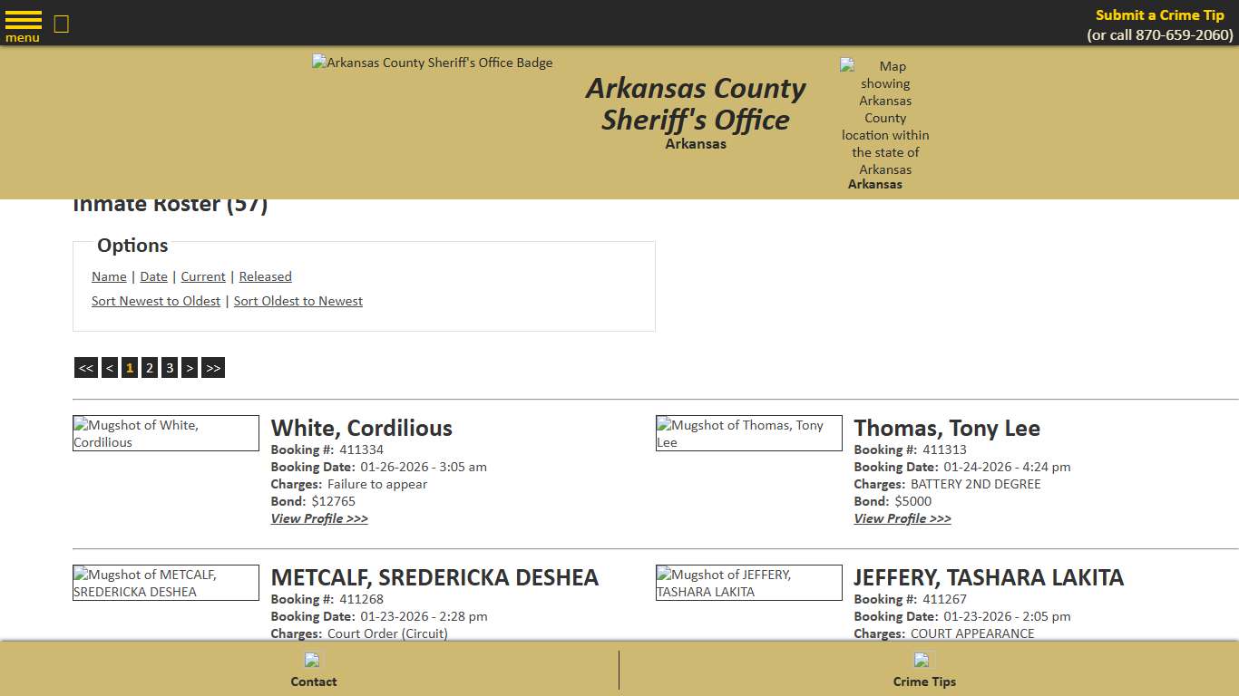 Inmate Roster - Current Inmates Booking Date Descending - Arkansas County Sheriff's Office, Arkansas